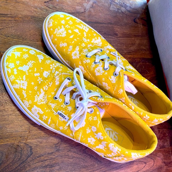Vans Shoes - Yellow floral vans, women’s 11